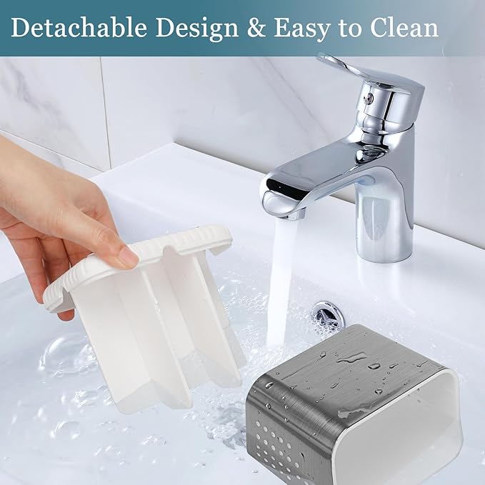 PARKMANI Toothbrush Holders for Bathrooms, Kids Electric Toothbrush and Toothpaste Holder, Brushed Nickel Toothbrush Caddy, Tooth Brushing Stand for Bathroom Organizer Countertop (Brushed Silver)