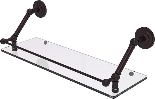 Allied Brass PQN-1-24-GAL Prestige Que New 24 Inch Floating Gallery Rail Glass Shelf, Antique Bronze
