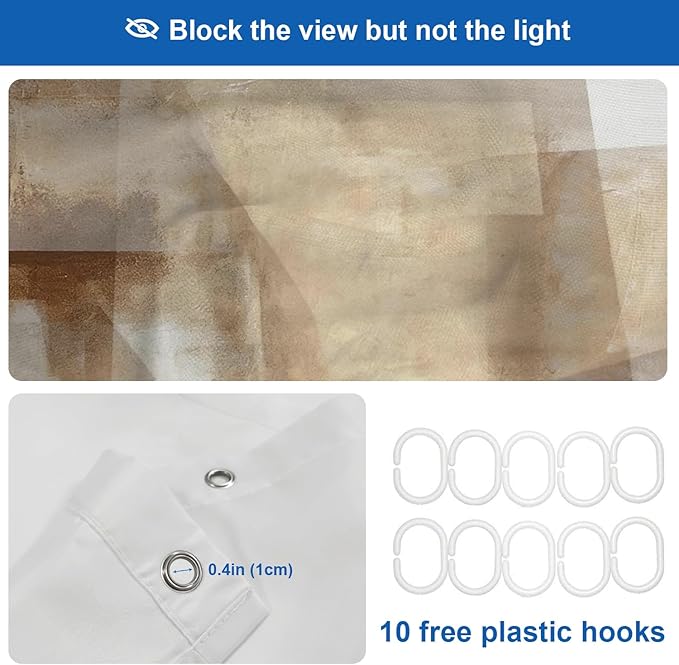 Shrahala Brown and Beige Abstract Art Painting Shower Curtain, Brushstrokes Abstract Brush Painting for Bathtubs Bathroom Decor Waterproof 60x72 Inch