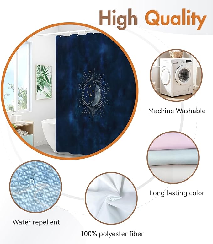 MAMUSE Shower Curtain for Bathroom - Cute Aesthetic Decorative Modern Girly Unique Girls Design Pretty Women Waterproof Fabric Cloth Cortinas de Baño Bathtub 72 x 72 Inch, Blue Moon
