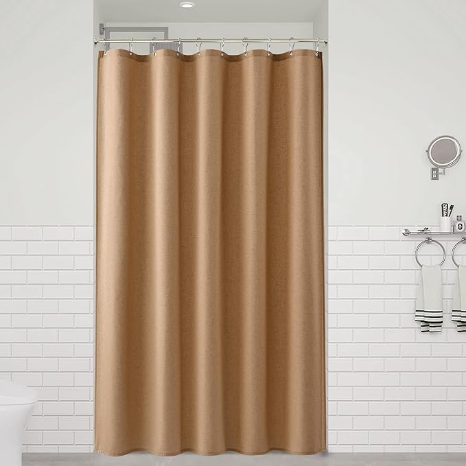 Naturoom Camel 60 Inch Shower Curtain - Stall Narrow Half Linen Ultra Thick Fabric Shower Curtain Set with Hooks, Boho Farmhouse Rustic RV Camper Bath Curtains for Bathroom, 60x72