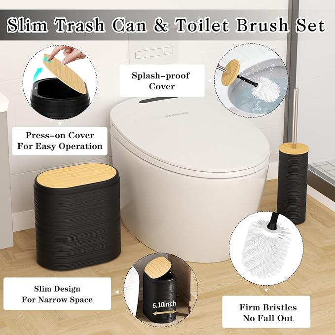 XLHOMO Black Bathroom Set - 10PC Bathroom Accessories Set, Luxury Bathroom Accessory Set with Trash Can,Toilet Brush & 2 PC Soap Dispensers for Apartment Decor and Housewarming