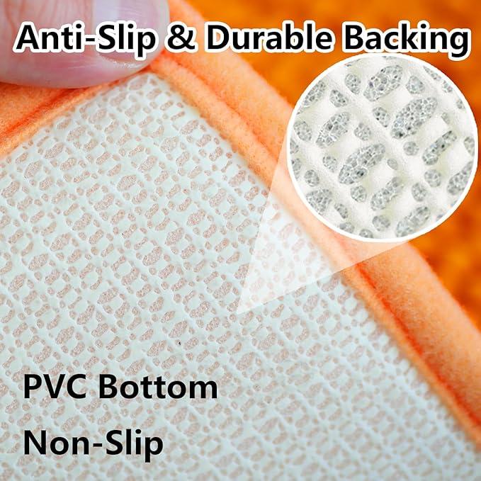 BOANKODU Bath Mat Sets 2 Piece, Soft Chenille Absorbent Non-Slip Mat, 32x20 U Shape + 20x20 Inch; Machine Washable (Orange)