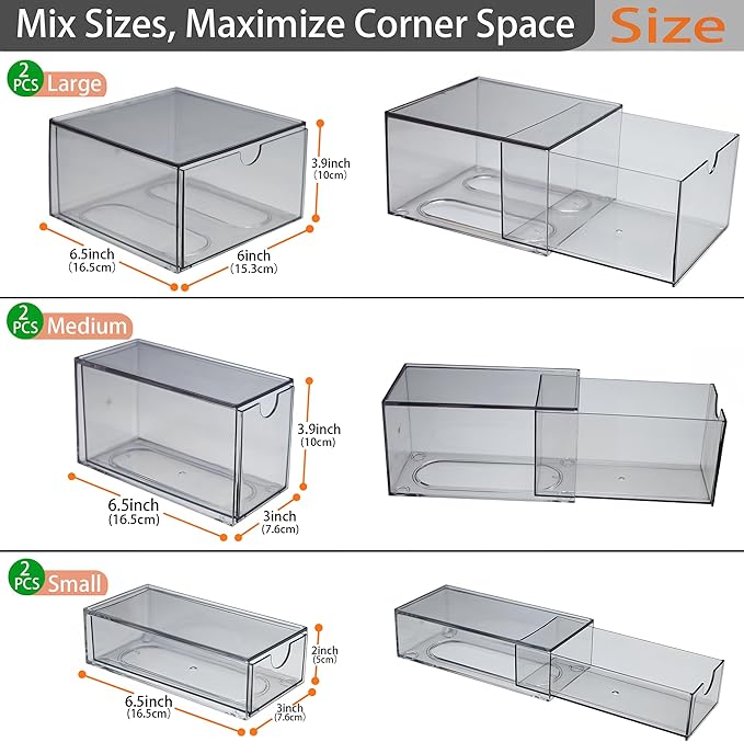 7 Pack Stackable Storage Drawers Acrylic Bathroom Makeup Organizer Clear Plastic Storage Bins for Makeup,Vanity,Pantry,Desk,Undersink,Kitchen