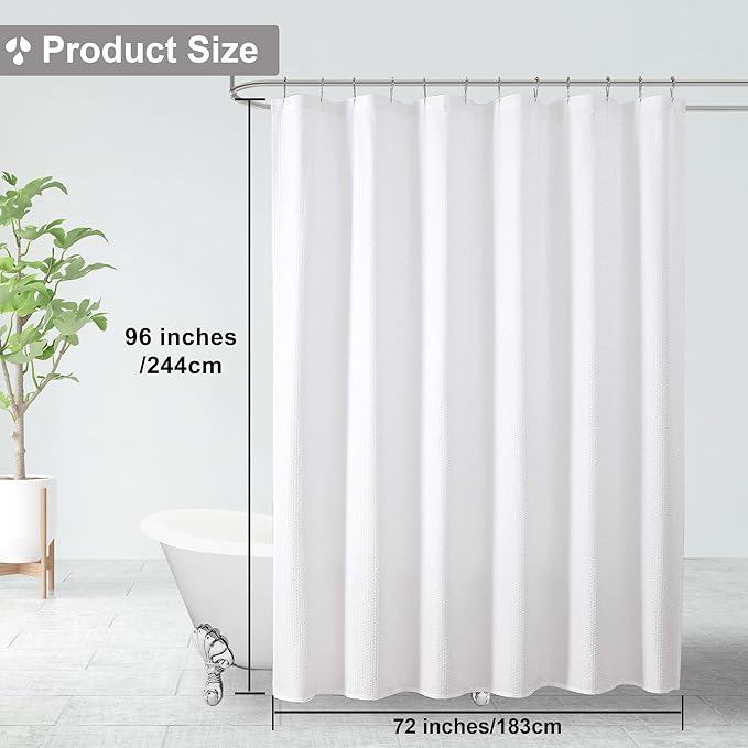 OVZME Berry Extra Long White Shower Curtain 96 Inch Long, 3D Embossed Texture Fabric Bathroom Shower Curtain, Large Hotel Bath Curtain with 12 Holes, Washable Cloth Shower Curtains, 72x96, White