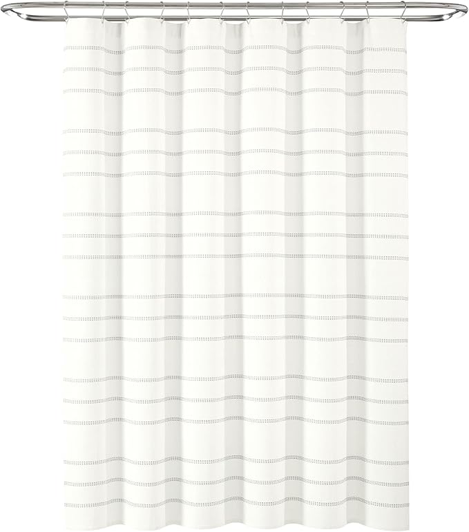 Lush Decor Modern Galaxy Waffle Woven Cotton Shower Curtain Single 72" W x 72" L Snow White & Gray - White Shower Curtains for Bathroom Curtain