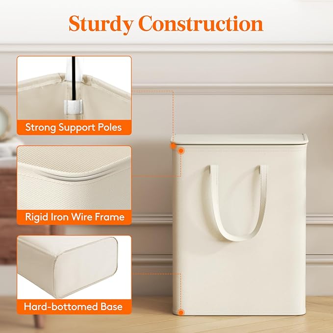 Lifewit 50L Slim Small Laundry Hamper, Laundry Basket with Lid, Dirty Collapsible Clothes Storage with Easy Carry Extended Handles, Tall Hampers for Bedroom Laundry Room, White, 1 Pack