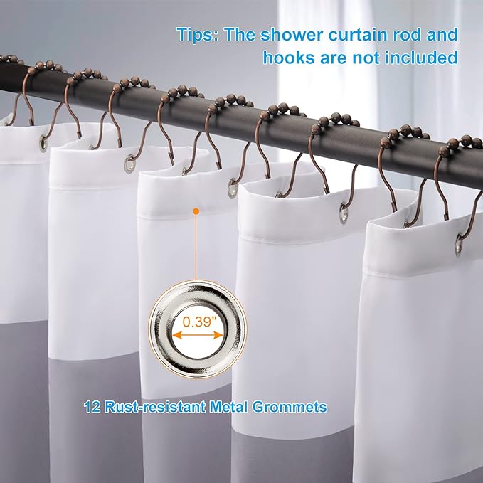 AmazerBath Grey and White Shower Curtain Fabric, Striped Shower Curtain Cloth with Heavy Duty Stones and Rust-Resistent Metal Grommets, 72" W x 72" H