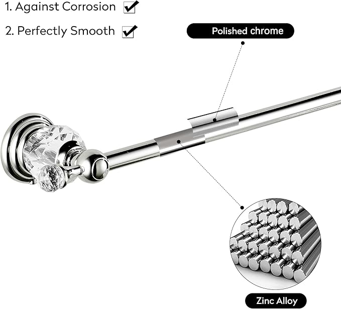 BATHSIR Crystal Towel Bar 24 Inch, Chrome Bathroom Towel Rack, Hand Towel Holder Wall Mounted
