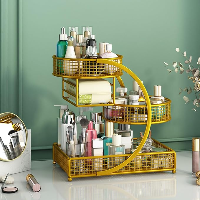 Multiple Tiers Metal Cosmetic Organizers Modern Storage Rack For Skincare Lipsticks Bathroom Countertop Without Tool