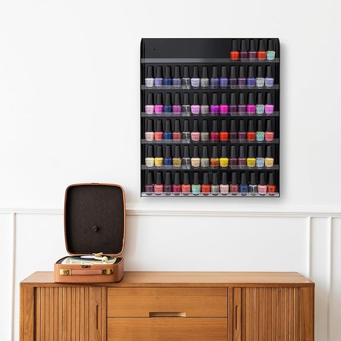 MyGift Black Premium Acrylic Wall Mounted Salon Nail Polish Rack, 6 Tier Display Shelf Storage Organizer - Holds up to 102 Nail Polish Bottles