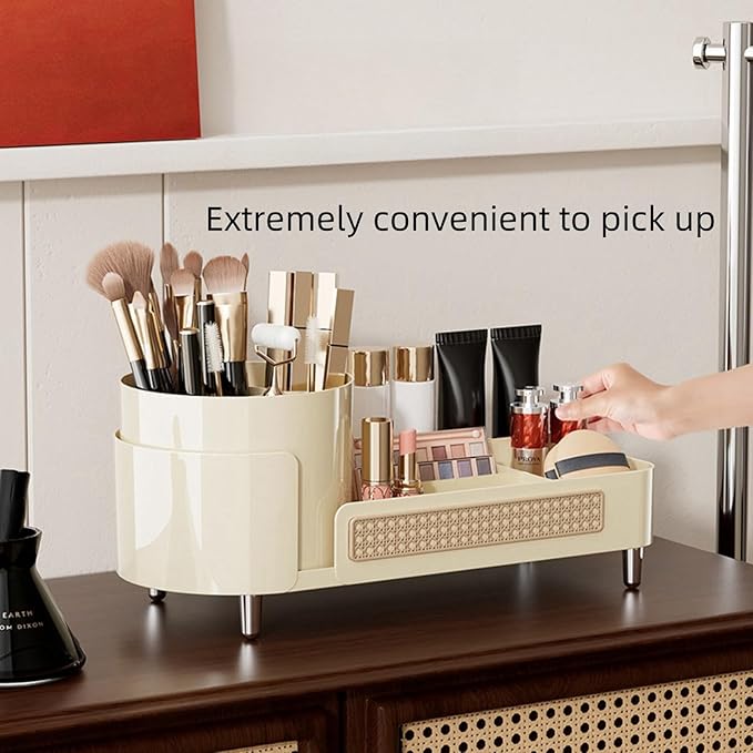 Roating Makeup Caddy Organizer for Vanity, Large Capacity Cosmetic Display Case, Clear Acrylic Countertop Beauty Storage Holder for Skincare, Brush Eyeliner Lipstick, Counter Table, Cream