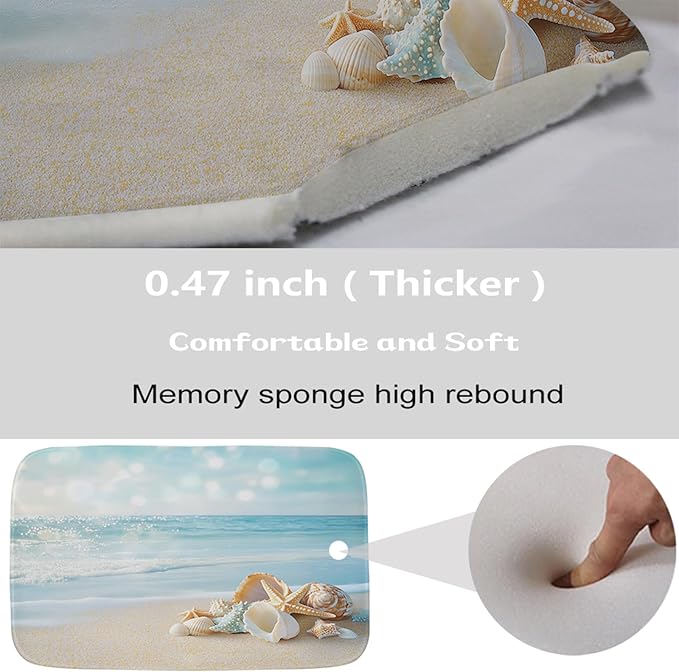 Beach Modern Ocean Coastal Bathroom Sets with Starfish Funky Shower Curtain and 20 x 31 Rugs Bathroom Accessories Sets Decor with Bath Rug, Bath Mat, U-Shaped Contour and Hooks 72 x 72 Inch