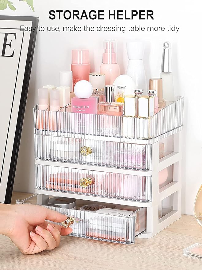 BREIS Acrylic Makeup Organizer,Large Capacity Cosmetics Display Cases with Drawers for Bedroom Vanity Dresser Countertop,Holder Perfume Skincare Lipstick Jewelry Eyeshadow Nail Care, Transparent