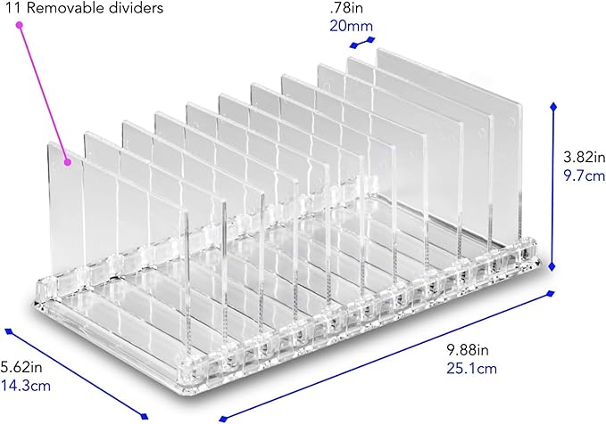 BY ALEGORY Acrylic Makeup Storage Eyeshadow Palette Organizer w/Removable Dividers 10 Space Display Case Fits Virtually All Blush Powder Pallet Sizes (3)