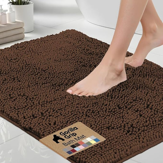 GORILLA GRIP Bath Rug Mat 36x24, Thick Soft Absorbent Chenille, Quick Dry Microfiber Mats, Rubber Backing Washable Shower Floor Rugs, Bathmat Runner, US Designed Bathroom Home Decor Accessories Brown