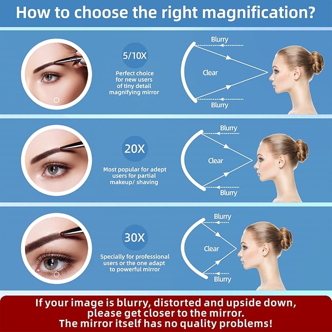 20X Magnifying Mirror with Light, Large 6'' Rechargeable 3 Colors Dimming Lighted Magnified Mirror with 3 Suction Cups and 360° Table Stand, Vanity Makeup Mirror with Tweezers & Scissors