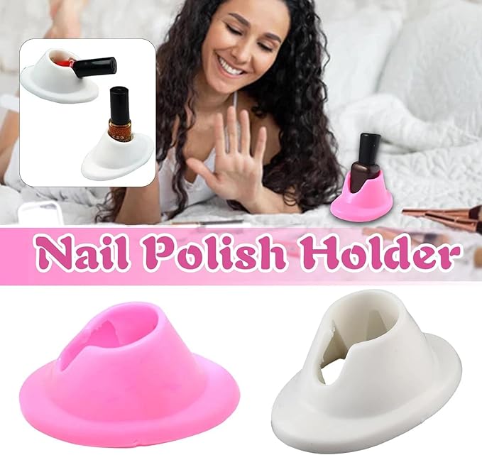 2 Pcs Pink & White Silicon Nail Polish Bottle Holder Nail Polish Stand Anti-Spill Nail Art Organizer Display Manicure Tools for Salon Design Polish,Foot, Hand and Nail Care