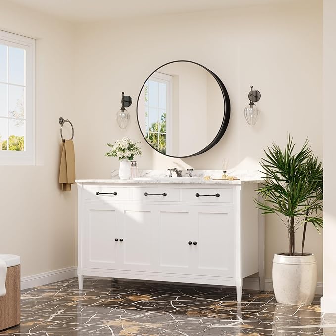 TETOTE 24 x 24 Inch Medicine Cabinet Mirror Black Framed Round Mirrored Medicine Cabinets for Bathroom Adjustable Shelves Modern Bathroom Mirror with Storage Wall Mounted