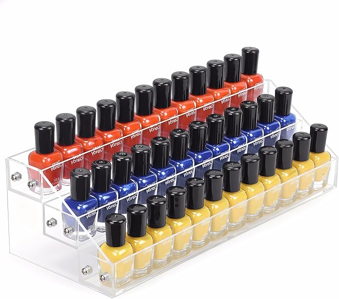 Umirokin 3 Tier Acrylic Nail Polish Organizer Rack, Clear Nail Polish Display Shelf Holds 36-45 Bottles, Essential Oil & Tattoo Ink Holder Stand, Countertop Storage Organizer for Vanity Salon Bathroom