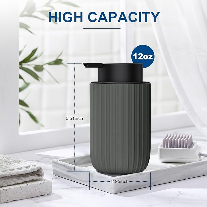 Ceramic Foaming Soap Dispenser, 12 oz Bathroom Foam Hand Soap Dispenser, Refillable Lotion Soap Dispenser with Removable Pump for Kitchen Hand Wash Dispenser, Modern Home Decor(Matte Grey)