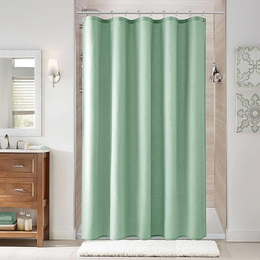 Naturoom Aqua Green 54 Inch Shower Curtain - Stall Narrow Half Linen Ultra Thick Fabric Shower Curtain Set with Hooks, Boho Farmhouse Rustic RV Camper Bath Curtains for Bathroom, 54x78