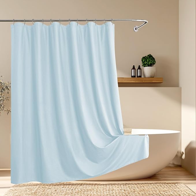 Aiyufeng Ice Blue Shower Curtains for Bathroom，Dot Like Embossed Textured Waterproof Soft Polyester Cloth Shower Curtain，Hotel Spa Machine Washable，72Wx72L