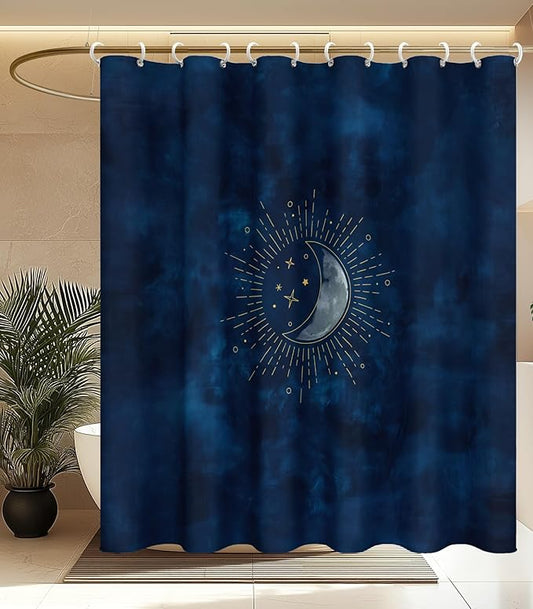 MAMUSE Shower Curtain for Bathroom - Cute Aesthetic Decorative Modern Girly Unique Girls Design Pretty Women Waterproof Fabric Cloth Cortinas de Baño Bathtub 72 x 72 Inch, Blue Moon