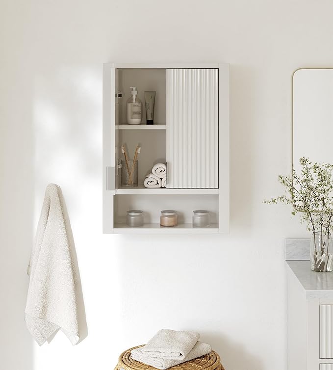 ARIEL Milan Bathroom Wall Cabinet 31" H x 23.1" W x 8" D - Open Shelf - Warm White
