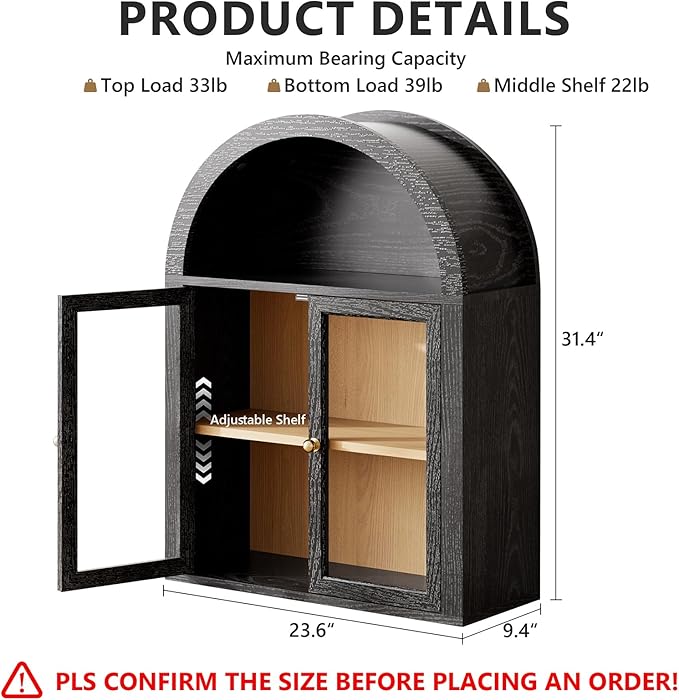 Furnaza Arched Medicine Cabinets with Tempered Glass Doors,Wall Mounted Display Cabinet with Adjustable Shelf for Bathroom,Laundry Room,Kitchen