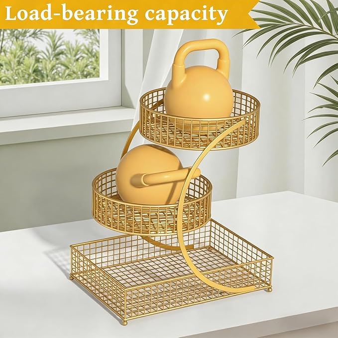 Makeup Organizer Countertop for Vanity, 3 Tier Metal Bathroom Countertop Organizers Skincare Storage Holder Perfume Cosmetic Display, Multi-Use Storage Rack for Bedroom & Kitchen (Gold(Redonda))