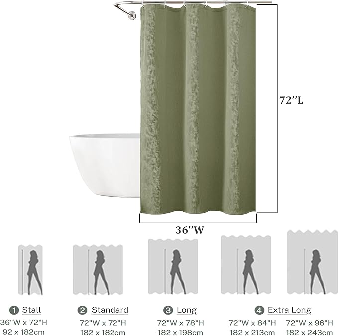 Aiyufeng 3D Textured Green Small Shower Curtain for Bathroom, Fabric Shower Curtain Heavy Duty Cloth, Stall Size Narrow Bathroom Curtains, Machine Washable, 36x72 Inches