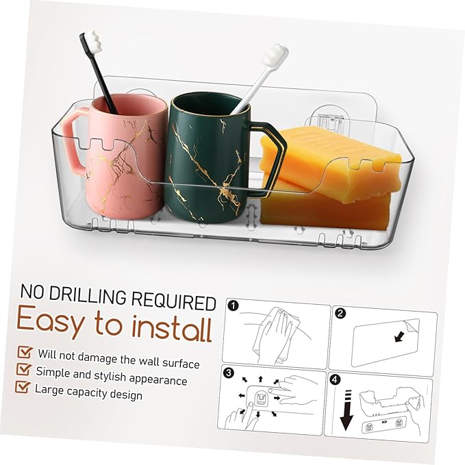 Alipis 2pcs Floating Shelves for Bathroom Wall Organizer for Bathroom Accessories Space Saving No Drill Installation Versatile Storage Holder Transparent Design