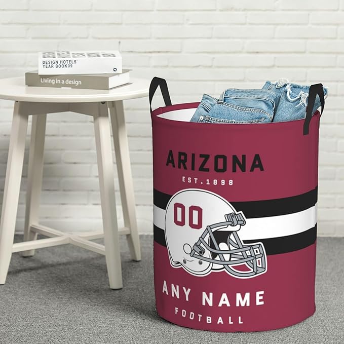 Custom Arizona Laundry Hamper - Personalized Football Style Laundry Basket - Customized Name and Number - Dirty Clothes Hamper Waterproof Large Capacity Hamper for Bedroom Bathroom Living Room
