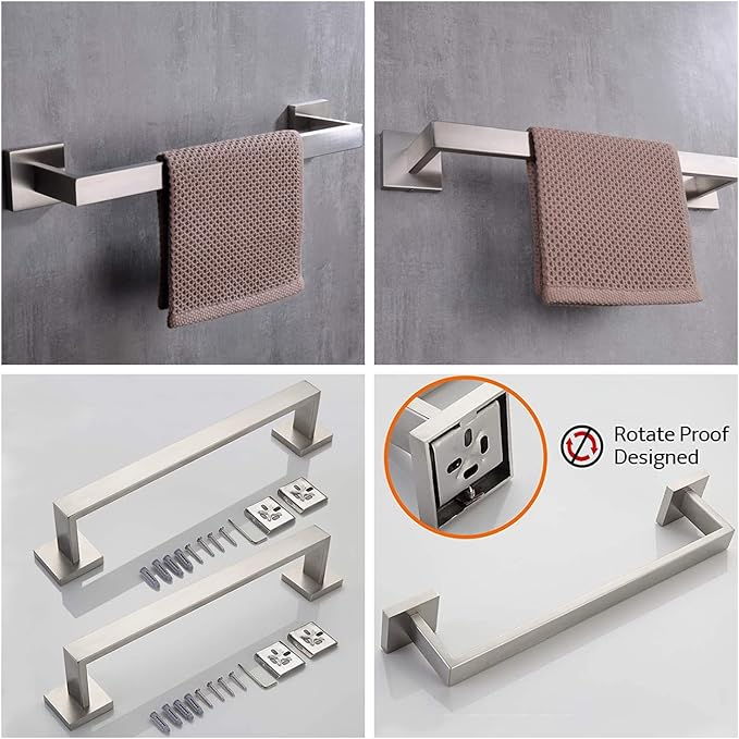 16 Inch Towel Bar 2 Pack for Bathrooms 12/16/20/24/28/32/36 Inch Stainless Steel 304 Brushed Nickel Towel Holder Modern Square Towel Rod Rustproof Wall Mount (2, Brushed Nickel, 16 Inch)