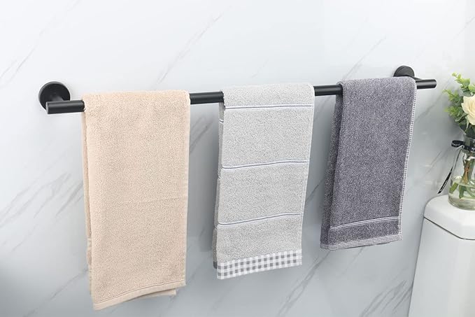 TocTen Bath Towel Bar - Thicken SUS304 Stainless Steel Bathroom Towel Holder, Towel Rod for Bathroom Heavy Duty Wall Mounted Towel Rack Hanger (33IN, Black)