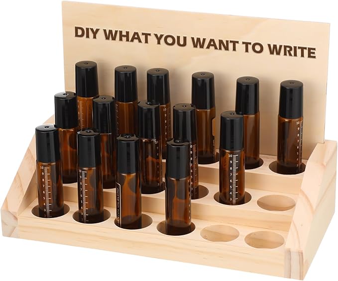 AceOrbit 3 Tier Wooden Essential Oil Organizer with Detachable DIY Board 5-20ml 18 Slots Essential Oils Racks Display Stand Roller Bottle Display Tabletop Storage for Nail Polish Fragrance Container