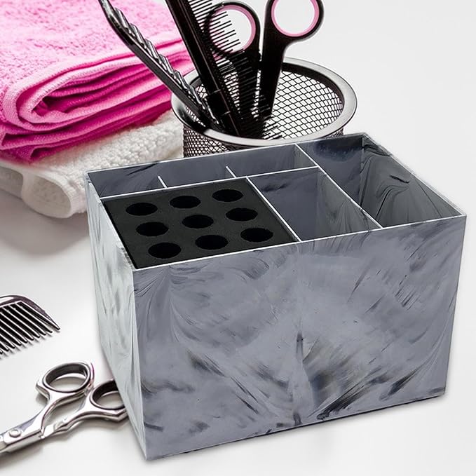 Generic Salon Organizer Hairdressing Tool Storage Box, Detachable Brush Combs, Hair Brush Holder, Grooming Storage Box for Hotel, light marble pattern