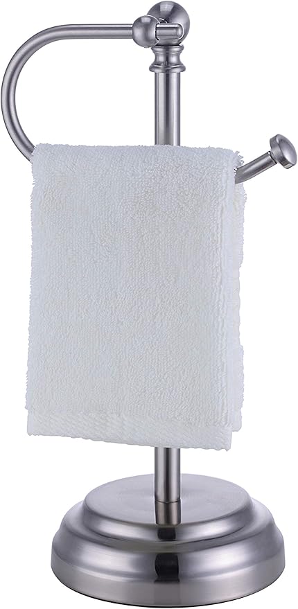 SunnyPoint Heavy Weight Classic Decorative Metal Fingertip Towel Holder Stand for Bathroom, Kitchen, Vanity and Countertops. (Brush Chrome, Overall: 6.7" x 5.5"x13.4"H)