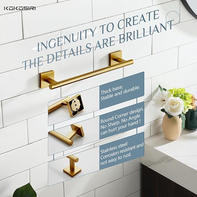 KOKOSIRI Hand Towel Bar Bathroom Towel Holder for Bath Kitchen Cabinet Towel Ring 12 Inch Brushed Gold Stainless Steel B4005BG-L12