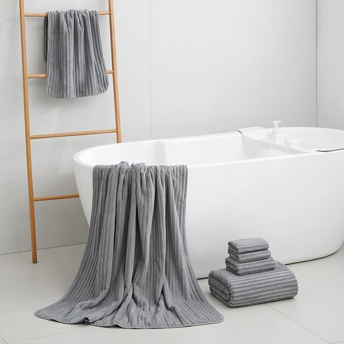 Oversized Bath Sheets 40x80 Inches Extra Large Bath Towels for Adults Super Soft Quick Dry Highly Absobent Microfiber Shower Towels for Bathroom, Pool, Gym, Yoga Towel (Grey, 2Piece)