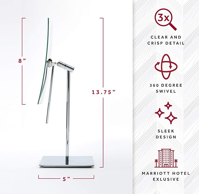 Marriott Minimalist Table-Top Vanity Mirror - Swivel Vanity Mirror with 3X Magnification - Sleek Chrome Finish