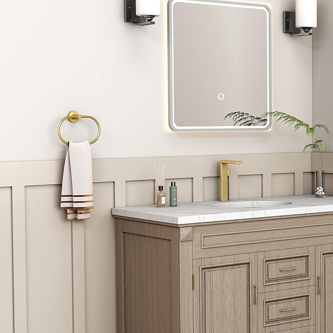 Angle Simple Towel Ring Brushed Dark Gold, SUS 304 Stainless Steel Swivel Hand Towel Holder for Bathroom Wall Mount