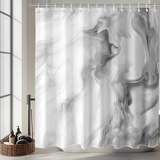 Mocsicka Shower Curtains for Bathroom, Grey Marble Shower Curtain for Bathroom, Abstract Gray and White Shower Curtain Modern Art Decor Waterproof Bath Curtain for Modern Bath Decor, 72 X 72 Inch