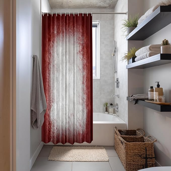 Shrahala Grey Abstract Tie Dye Decorative Shower Curtain, Dark Red Modern Abstract Art Maroon Bathroom Decor Polyester Fiber Waterproof with Plastic Rings for Shower Stall Bathtubs 72 x 36 in