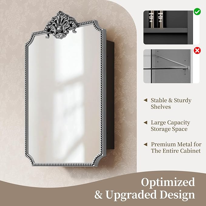 16x24 Inch Medicine Cabinets for Bathroom, Recessed or Surface Mount Medicine Cabinet Mirror，Medicine Cabinet Mirror with Storage, All-Metal Frame, Sturdy & Heavy Shelves, Easy Assembly(Silver)