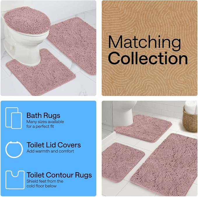 GORILLA GRIP Bath Rug Mat 30x20, Thick Soft Absorbent Chenille, Quick Dry Microfiber Mats, Rubber Backing Washable Shower Floor Rugs, US Designed Bathroom Bathmat Home Decor Accessories, Dusty Rose