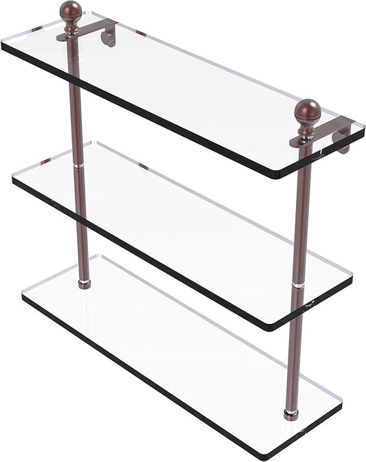Allied Brass MA-5/16 Mambo Collection 16 Inch Triple Tiered Glass Shelf, Antique Copper
