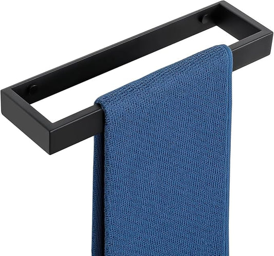 Sayayo Matte Black Towel Bar for Bathroom, 12 Inch Hand Towel Holder Wall Mount, Screw or Self Adhesive Towel Ring Square SUS304 Stainless Steel, 3.2 Inch Wide