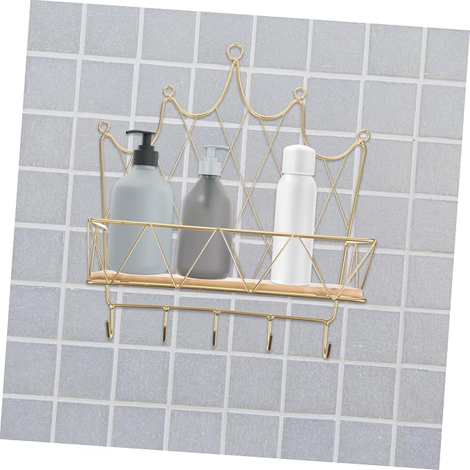 ULTECHNOVO Crown Shaped Wall Hook Storage Rack Iron Decorative Shelf for Bathroom Living Room Bedroom Wall Art Organizer with Hooks Stylish Home Decor